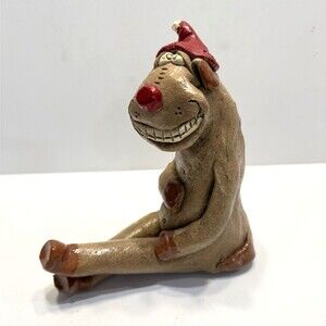 Vintage Nancy Hicks Art Pottery Humorous Christmas Reindeer Figurine Signed 7"